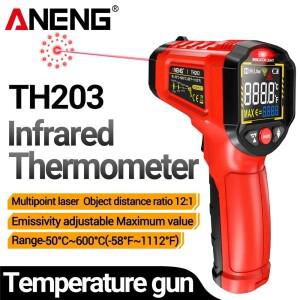 적외선 온도계 TH203 조정 가능한 방사율 비접촉 50 ° C~600 C형 고온계 IR 습도계 산업용 가정용