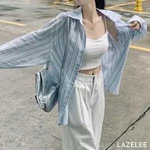 레이즐리 에어리 소프트 여성 여름 스트라이프 셔츠 루즈핏 오버핏 긴팔 남방 빅사이즈 여성셔츠 여름셔츠