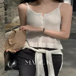 카밀드 썸머 펀칭 프릴 린넨 니트 뷔스티에 여름 레이어드 레이스 데이트룩 출근룩 세트가능