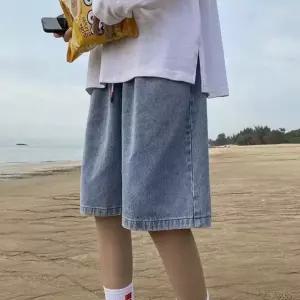 남녀공용 5부 청반바지 여름 와이드 데님 버뮤다 밴딩팬츠
