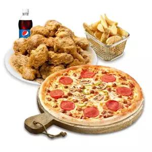 (피나치공) 뿌리공피치세트M(콤비네이션피자M+뿌리공치킨(뼈)+리얼웨지버터갈릭+디핑소스+콜라500ml)
