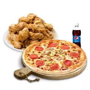 (피나치공) 뿌리공피치세트L(콤비네이션피자L+뿌리공치킨(뼈)+치즈크러스트+디핑소스+콜라1.25L)