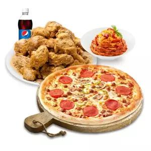 (피나치공) 뿌리공순살피치세트M(콤비네이션피자M+뿌리공치킨(순살)+스파게티+디핑소스+콜라500ml)