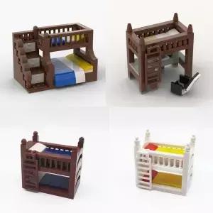 DIY MOC 블록 모델 이층 침대 싱글 엄마와 미니 컴퓨터 책상 가구 조합 장식품