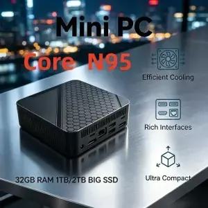 소형 컴팩트 폼팩터 N95 미니 PC WiFi6 BT5.2 연결 듀얼 기가비트 포트 4K 멀티 디스플레이 휴대용