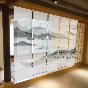 중국식 수묵화 풍경화 걸이용 천 벽 배경 가정 장식 반투명 거즈 커튼 파티션