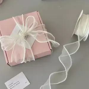 진주 모양 피쉬테일 물결 리본 케이크 부케 장식 요정 숨결 펄럭이는 1PC