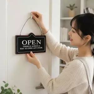 레트로 빈티지 양면 우드 오픈 도어사인 안내판 인테리어 소품 로즈