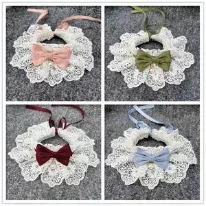 50pcs 레이스 개 두건 작은 대형 귀여운 활 고양이 스카프 Bibs 목걸이 애완견 액세서리
