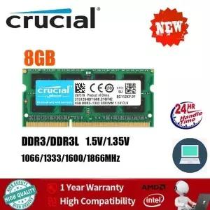 Crucial 노트북 DDR3 RAM 4GB 1333 1666MHz 204핀 1.35V/1.5V PC3-10600 12800 노트북용
