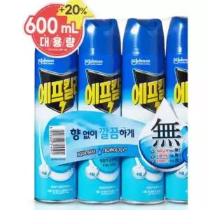 에프킬라 살충제 에어로졸 무향 수성 파리 모기 나방 퇴치제 뿌리는 모기약 600ml, 4개