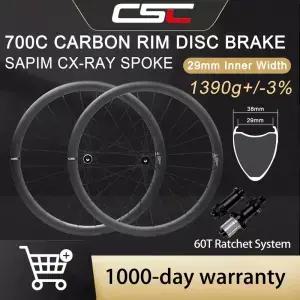 CSC 울트라라이트 자전거 카본 휠 60T 래칫 허브 내경 29mm CX-RAY 스포크 센터락 UD 무광 700C 그래블