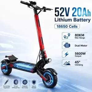 5600W 오프로드 전동 스쿠터 52V 장거리 72KM/H 고속 10인치 타이어 접이식