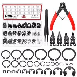 힐리치 312개 스냅 링 어셈블리 키트 망간강 C-클립 외부 체결 세트 1.5mm-10mm 플라이어 핀셋