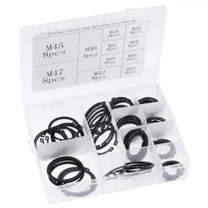uxcell E-Clip Circlip - 88개입 11가지 크기 외부 고정 샤프트 스냅 링 와셔 탄소강 세트 블랙 25mm~47mm
