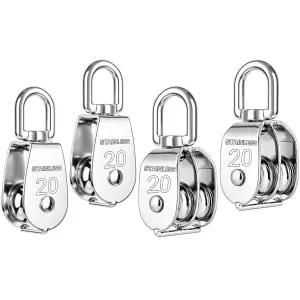 4PCS M20 중장비용 로프 풀리 블록 와이어 걸기 및 크레인 작업용 304 스테인리스 팅 스위블 후크