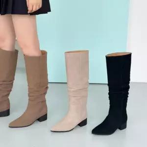 [구두모모]슬라우치라인 스웨이드 텍스처 셔링 롱부츠 4.5cm