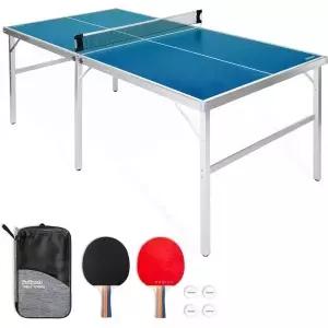 GoSports 중형 탁구 게임 세트 - 빨강 또는 파랑 네트 라켓 2개 공 4개가 포함된 실내/실외 휴대용