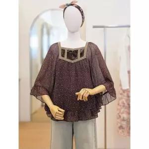 이월수량 써스데이아일랜드 벨벳 믹스 스퀘어넥 블라우스 T256MBL147W 브라운, M 2801462