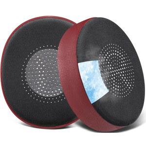JABRA EVOLVE2 65(EVOLUTION 2 65MS 65UC MS UC) / EVOLVE2 40(40UC 40MS USB) / ELITE 45H 착용형 무선 헤드셋 스 실크 패브릭이 적용된 이어패드 쿠션 - 버건디 색상용 SOULWIT 쿨링 젤 이어패드 교체용