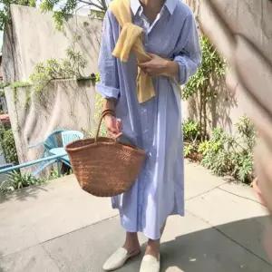 여성 셔츠 원피스 스트라이프 루즈핏 데일리 여성 롱 원피스 가을