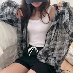 [빅사이즈]이블렛 르뮤아 체크 투웨이 시스루 후드집업 제이스타일