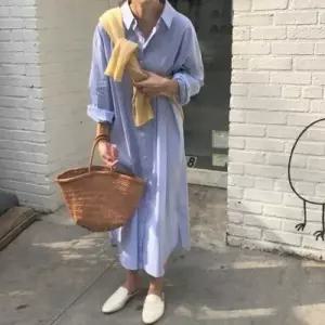 [텐바이텐][홍은]스트라이프 셔츠 롱 원피스