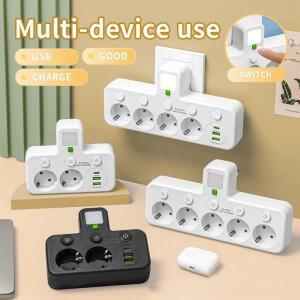 멀티 소켓 AC EU 플러그 파워 스트립 연장 케이블 리스 USB 포트 서지 프로텍터 네트워크 필터 개별 스위치