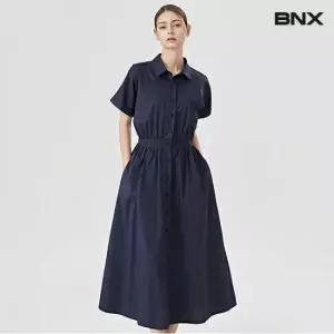 소매 롤업 셔링 카라 롱 반팔 원피스 BV2OP030L0