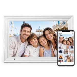 AEEZO 디지털 액자 10.1'' WIFI 전자 사진 32GB 메모리 1280 * 800 IPS HD 터치 스크린 AIMOR 앱을 통한 자동 회전 및 간편 설정 부모님과 조부모님 선물용 화이트