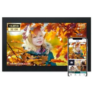 GLUSINE 15.6인치 터치스크린 대형 디지털 액자 1920 * 1080 FHD WIFI 사진 32GB 저장 용량 벽걸이 가능 자동 회전 애플리케이션을 통해 및 동영상 전송
