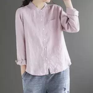 여성 베이직 린넨블라우스 긴팔 마셔츠