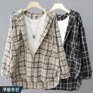 150kg까지 빅사이즈 여성 체크 디자인 캐주얼 오버핏 오버핏 셔츠 가을 편한 언발티 버튼 주머니있는 스트