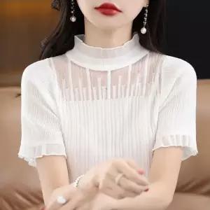 여성 여름 쉬폰 반팔티 블라우스 루즈핏