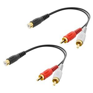 VCELINK RCA 스플리터 1개(암) 2개(수) 스테레오 오디오 Y 케이블 2개 세트 | 금도금 듀얼 수 어댑터 8인치 카 오디오 서브우퍼 TV CD 플레이어 홈시어터용