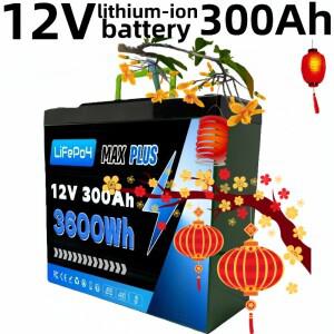 12V 300Ah LiFePO4 배터리 통합 BMS, 12000+ 사이클, 태양광 저장, 캠핑카, 보트 및 오프그리드 생활 공간