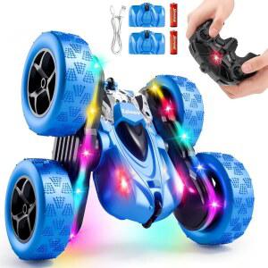 ZALNEO 원격 조종 스턴트카 4WD 360 회전 양쪽 좌석 RC카 LED 라이트 바 USB 모듈러 배터리 2.4GHZ 6~12세 남자용 야외 해변 장난감 생일 및 크리스마스 선물 파란색