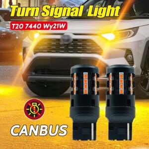 2Pcs T20 7440 W21W LED 전구 앰버 옐로우 Canbus 오류  RAV4 방향 지시등 용 하이퍼 플래시 깜박이 램프