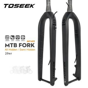 TOSEEK MTB 스루 액슬 포크, 전체 탄소 섬유 자전거 프론트, 27.5 인치, 29 견고한 척추 튜브, 부스트 15*1