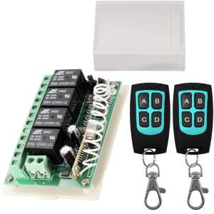 12V 릴레이 리모컨 스위치 무선 RF 리모컨 스위치 4채널 릴레이 모듈 433MHZ 송수신기 키트 조명 천장 선풍기 차고 문 개폐기 게이트 자동차 등용 범용 리모컨