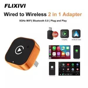 FLIXIVI 새로운 무선 CarPlay 어댑터 2-in-1 유선-무선 동글 (애플 안드로이드용) 플러그 앤 플레이 범용