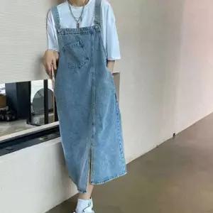 언발 여성 포켓 앞트임 멜빵롱치마 유니크 캐주얼룩