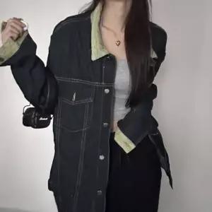 데님 아우터 자켓 루즈핏 청자켓 배색 카라 여자