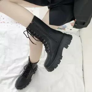 데일리 검정색 여성 레이스업 워커 미들 롱 부츠 슈즈