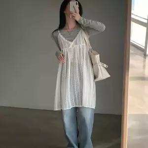 여자 시스루 나시 레이어드 패션 코디 롱 나시