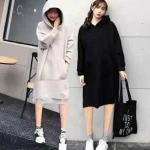 여성 데일리 외출 밑단 절개 스티치 기모 롱 원피스