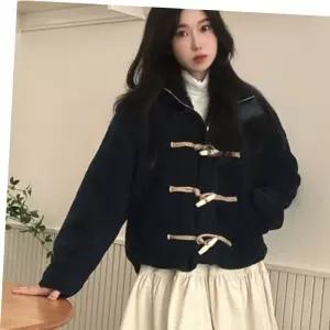 러블리 여성스러운 떡볶이 단추 뽀글이 양털 자켓