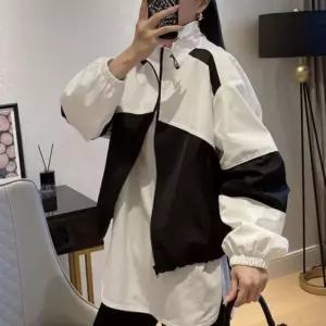 여성 얇은 점퍼 기장 크롭 배색 바람막이 간절기 잠바 얇은바람막이