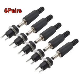 5쌍 5.5x2.1mm DC 전원 플러그 남성 여성 잭 소켓 너트 패널 마운트 어댑터 커넥터