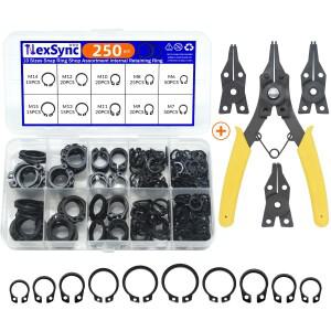 250pcs 구색 키트 세트 M6 ~ M15 검정색 65mn 샤프트 베어링 고정 클립 스냅 링 C 유형 외부 서